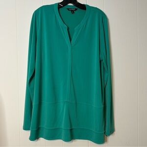 RALPH LAUREN 1151 Green V Neck Long Sleeve Casual Top